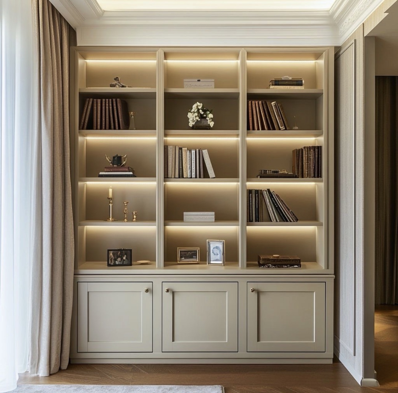 Cream Library with LED Accent Lighting