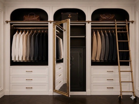 Arched Panels & Gold Hardware Closet